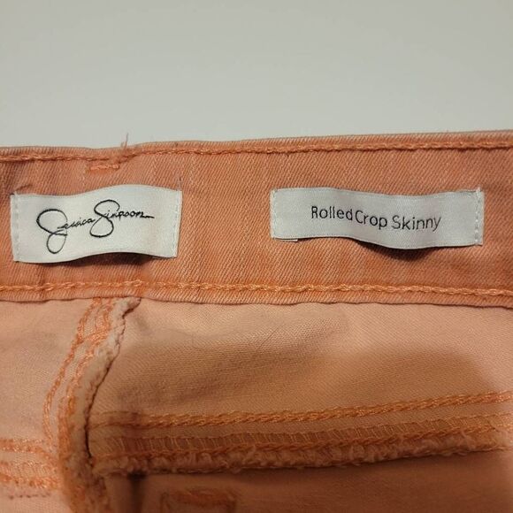 Jessica Simpson Women's Size 6 Peach Denim Mid-Rise Rolled Crop Skinny Jeans - Picture 4 of 5